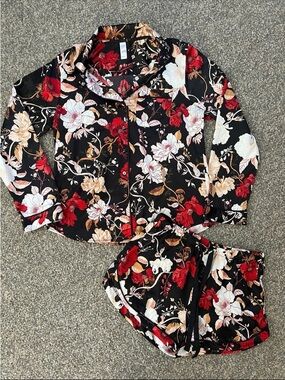 Target Black Floral Pajama Set with Red and White Flowers